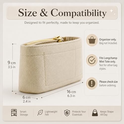 Image of Mini Bag Organizer For Longchamp Small Tote Bag - Ultimate Mini Bag Storage & Finishing Inner Bag Liner for a Chic Handbags Insert Organizer Fit small Size