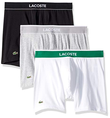Lacoste Men's Cotton Stretch Boxer Brief Underwear, Multipack, Black, Grey, White - 3 Pack, Medium