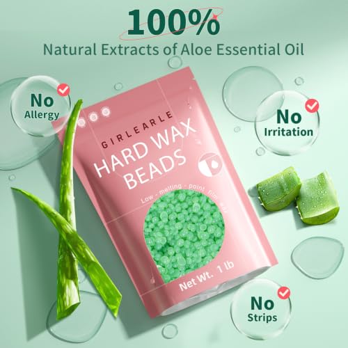 Image of GIRLEARLE Wax Beads (1lb) for Hair Removal - Aloe Vera Formula, Perfect for Sensitive Skin, Eyebrow, Brazilian Bikini, Legs, Facial and Full Body Waxing at Home