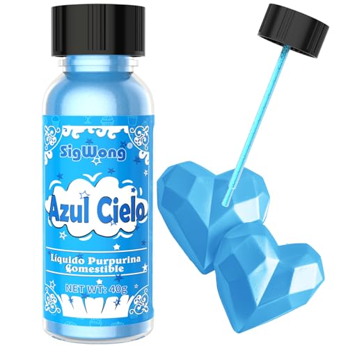 Purpurina Comestible Pintura, 40g Purpurina Colorante Alimentario para Reposteria, Liquido Purpurina Comestible Sprinkle para Cocteles Decoración De Pasteles, Hornear, Macarrones, Bebidas-Azul Cielo