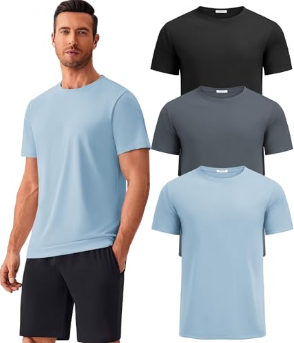 PINSPARK Men's 3 Pack Workout Shirts Quick Dry Moisture Wicking Crewneck Tee Shirt Mesh Athletic T-Shirts