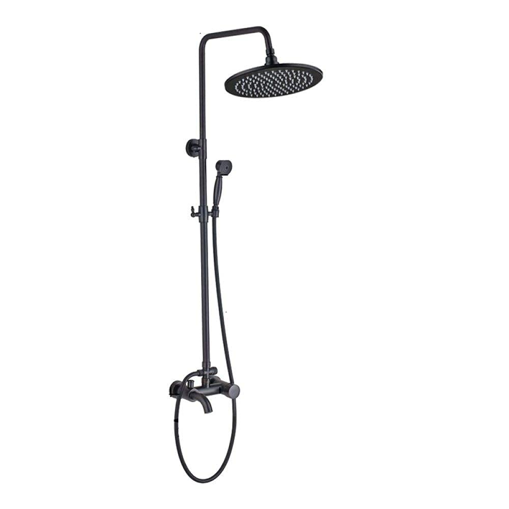 Système de douche de bain mural en bronze noir avec mélangeurs eau chaude et froide et pomme 12"