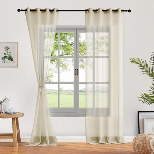 Fcoise Beige Linen Sheer Curtains 38" Wx54 L - Light