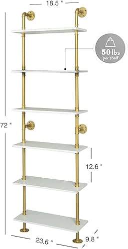 Miniatura 2 de ZIOTHUM Estantería dorada de 6 niveles, estantes blancos y dorados, estantes modernos, estantería de metal de mediados de siglo abierto, industrial,
