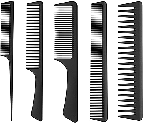 5 Piezas Peine de Pelo de Antiestático Peine de Peluquería de Fibra de Carbono Peines de Dientes Finos Profesionales Peines de Cola de Peluquero para Corte Peinado Cover