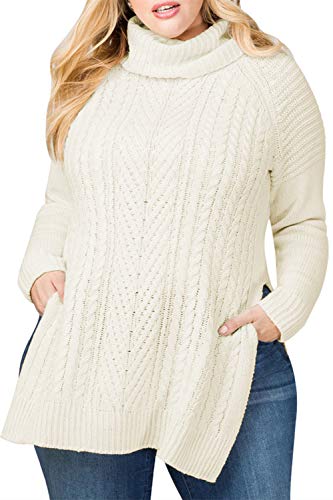 Sovoyontee Women Plus Size Off White Turtleneck Irish Cable Knit Aran Sweater X-Large