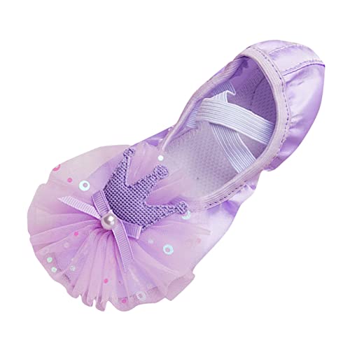 Leather Ballet Shoes Toddler Girls Ballet Slippers with Bow No-Tie Baby Dance Shoes Non-Slip Yoga Shoes (Purple, 10.5 Little Child)