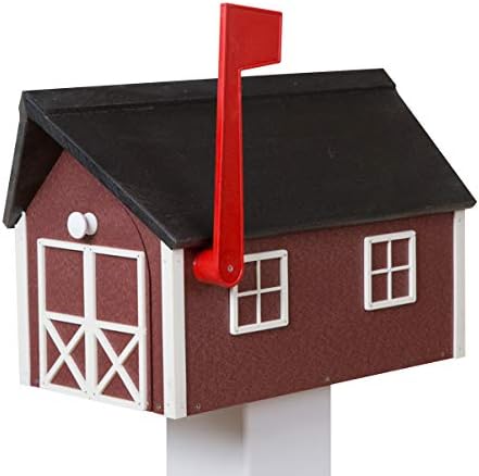 Poly Mailbox - Made of Recycled Plastic (Burgundy, White Trim, and Black Roof)