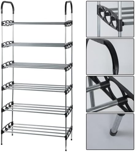 SIC ® Premium 6 Tier Heavy Duty Metal Shoe Rack in Black Sturdy Metal 20 Pair Shoe Storage | Hallway, Bedroom or Bathroom Shoe Organiser Shoe Rack | Quick & Easy to Assemble | No Tools Required