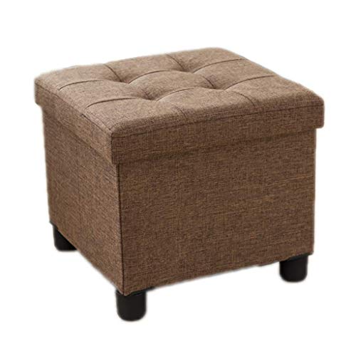 Tabouret de rangement en lin marron : siège et pouf pliant - 2
