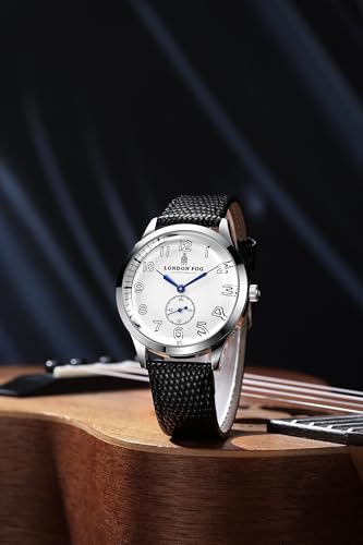 Image of London Fog Brixton Collection Analog Quartz Vintage Watch for Men with Round Dial, Luminous Numerals, Curved Mineral Glass & Leather Strap - LFM10011