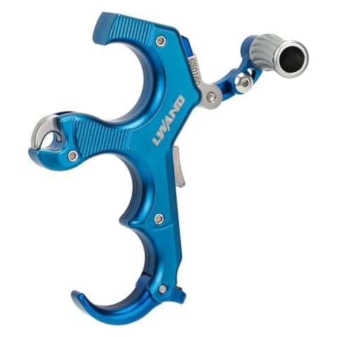 LWANO Thumb Bow Release - 3&4 Finger Adjustable Archery Compound Bow Release Aid, with Trigger Travel and Pressure Adjustable (Blue) Cover