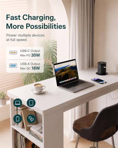 Enchufe emergente para mostrador de 2.4", cargador inalámbrico y USB-C de 30W miniatura 4