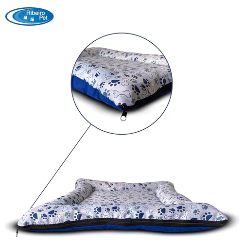 Colchonete Pet com Zíper para Cachorro Cão Gato Médio - Tam. M (Azul Patas)