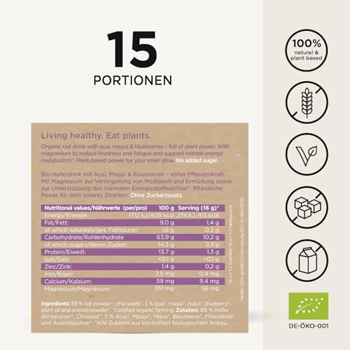 SOOPER FOOD Beauty Boost Oat Mix | Veganes Bio Hafermilch Pulver mit Chia, Blaubeere, Açaí & Acerola | Magnesium aus natürlichen Quellen | Glutenfrei | 50 Portionen | 250g