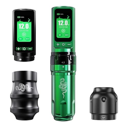 Dragonhawk Tattoo Machine Pen Fold Pro Year of Snake Edition Wireless Tattoo Gun Adjustable Stroke 2.4-4.2mm, Cordless Motor by Mcore-C3,3000mAh with 2 Batteries & 2 Grips for Artists (MACHINE)
