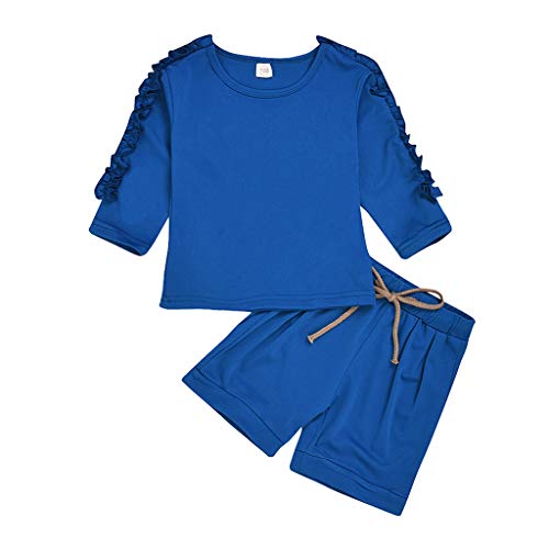 Preisvergleich Produktbild Cuteelf Babykleidung langärmelige gekräuselte T-Shirt-Top-Pullover + einfarbige Spitzenshorts Sportanzug Falten Feste Top-Shorts Hosen Sportanzug Freizeitkleidung