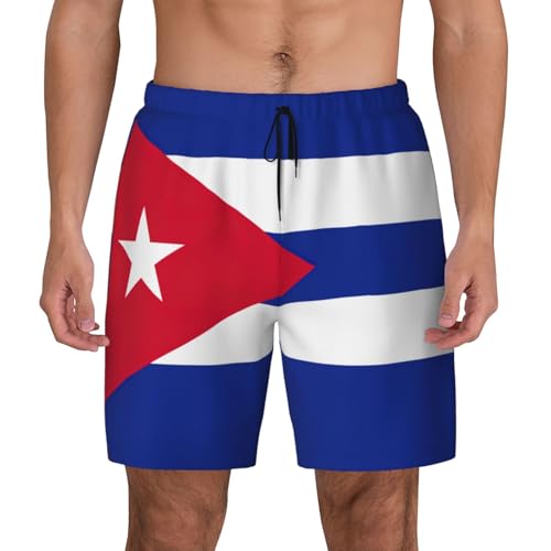 Cuban Flag Print Men Stylish Functionality Swim Trunks Breathable Beach Shorts Surfing Gym Fishing