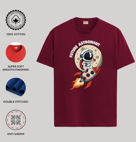 Image of ADRO T Shirts for Boys & Girls | Astronaut Printed T-Shirt | Ages 3-14 | 100% Cotton Round Neck Tshirt for Boys