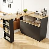 KOMHTOM meuble bar extensible noir, plateau pivotant 120 cm photo 4