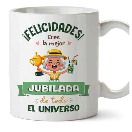MUGFFINS Tazas para JUBILADA mujer - En Español - Mejor Universo Trofeo - 11 oz / 330 ml - Regalo original y divertido