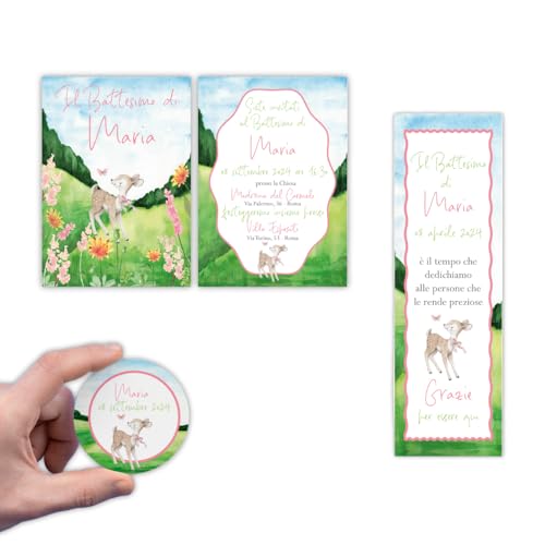 PRINTSERVIS Juego de invitaciones para bautizo personalizadas: a partir de 20 invitaciones, etiquetas adhesivas redondas y marcapáginas con sobres – Formatos 120 x 95 mm impreso cartón grueso (pequeño
