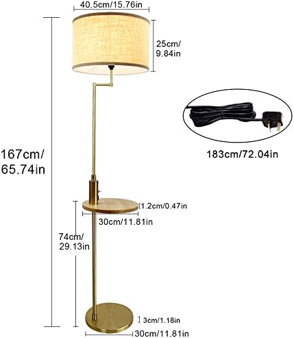 Depuley Modern Gold LED Floor Lamp with Wooden Storage Shelf, 3000K Warmwhite, USB Port Standing Reading Lamp, Eye Care LED Floor Pole Light for Living Rooms, Bedrooms, Office(9W E27 Bulb Included)