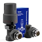 VANCOCO Kit Termostatico a Squadra Completo 1/2' con Valvola Detentore ad Angolo, Raccordo con Guarnizione per Termosifoni, Valvola Termostatica Radiatore Antracite con Blocco e Posizione Anti-Gelo