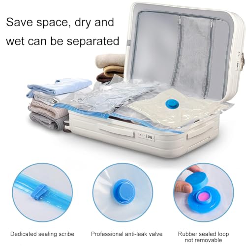 Kompressionsbeutel mit Pumpe, Vakuum Aufbewahrungsbeutel, 50 * 70cm Reise-Kompressionsbeutel, Vakuumbeutel, Wiederverwendbare Vakuumbeutel, Vakuumbeutel für Kleidung, Kleine Klebeetiketten, 4 Stück