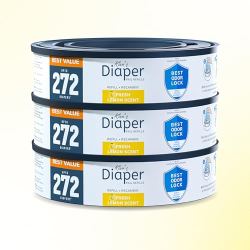 Image of Kiva's Diaper Pail Refill - Compatible with Diaper Genie and Munchkin Pails, 3-Pack, 816 Count, Fresh Lemon Scent