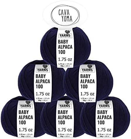 CAVAYOMA 100% Baby Alpaca Yarn Light Worsted in 35+ Colors (Itch-Free) #3 DK Weight Yarn for Knitting & Crocheting Set of 6 Skeins (300g, 10,5oz) Hand Selected Quality from Peru - Oxford Blue (Plain)