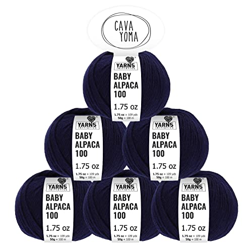 Cavayoma 100% Baby Alpaca Yarn Light Worsted In 35+ Colors (Itch-Free) #3 Dk Weight Yarn For Knitting & Crocheting Set Of 6 Skeins (300G, 10,5Oz) Hand Selected Quality From Peru - Oxford Blue (Plain) #TOP17