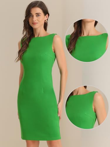 Image of Allegra K Sheath Dress for Women's Business Teacher Sleeveless Boat Neck Dressy Casual Office Dresses