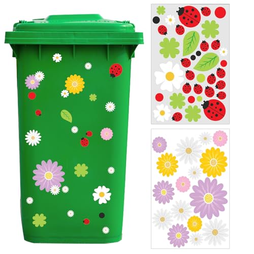 Autocollants de Poubelle à Roulettes,Autocollants de Poubelles Imperméable pour Wheelie Bins Fleurs Autocollant Autocollants en Plein air Wheelie Bin...