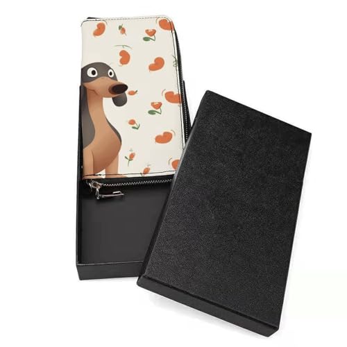 I Love My Dog Dachshunds Ladies' Leather Wallet With Hand Strap Slim Vertical Purse Wallets Card Case Long Zip Around Long Wallet Credit Cards Holder Phone Clutch3
