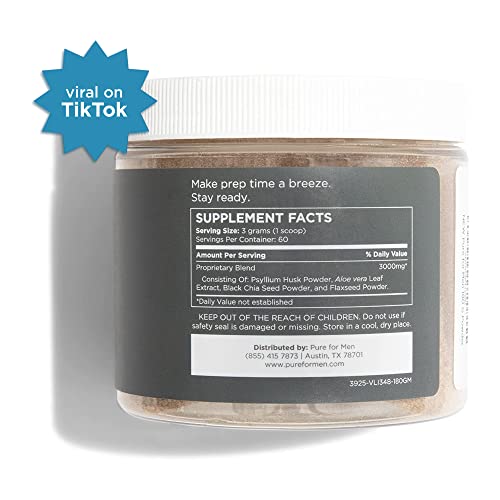 Pure For Men Original Cleanliness Stay Ready Fiber Supplement | Psyllium Husk, Aloe Vera, Chia Seeds, Flaxseeds | Proprietary Formula | 180 Gm Vegan Blend #TOP1