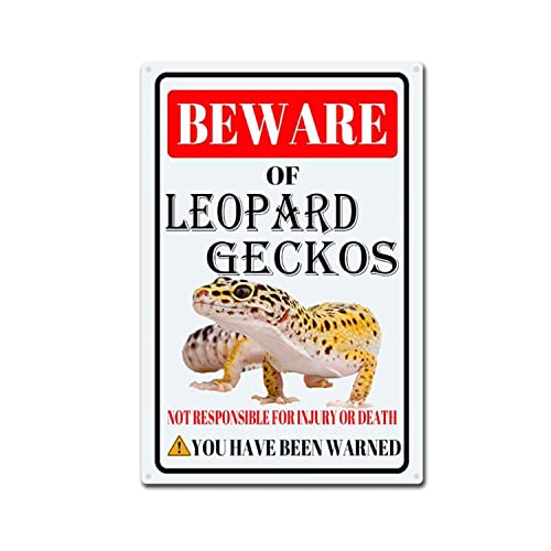 RSPYOAG Blechschild mit Leoparden-Geckos-Motiv, Aufschrift "Beware of Leopard Geckos", lustige Wanddekoration für Zuhause, Warndekoration für den Außenbereich, 20,3 x 30,5 cm
