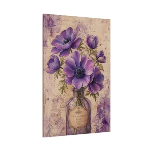 Toile fleurs anémone violette pour habiller un grand mur vide de salon