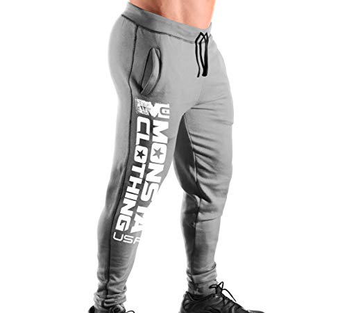 Monsta Clothing Co. Men's Workout (ES:MC-MCC-USA) Cuffed Joggers (G:GY/BK-A:WT)