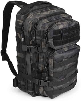 Mil-Tec US Assault Pack Daypack, Tactical Military Backpack with Molle System, Compact German Army Backpack, Outdoor Hiking Backpack or Travel Backpack for Camping & Use, Dark Camo, S, Tactical
