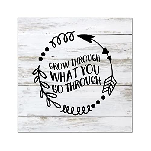 Letrero de madera con texto en inglés 'Grow Through What You Go Thay', placa de pared de oración familiar, letreros de madera retro para colgar en la pared, decoración para el hogar, lavandería