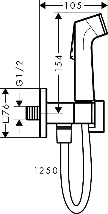 Technical drawing of Hansgrohe Bidette Hand Shower E 29231000 with dimensions.