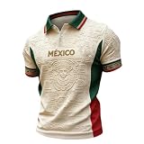 Jersey Mexico Mundial 2026 Men,Mexico Soccer Jersey Polo Shirts Summer Graphic Breathable V Neck Short Sleeve Football Cup Shirts Casual Soccer Clothes Tops Tshirt(Beige,M)
