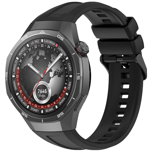 FitTurn Compatible with Huawei Watch GT5 Pro 46MM Band, Soft Silicone Adjustable Sport Strap Replacement Wristband Strap Accessories for Huawei Watch GT 5 Pro 46MM (Black)
