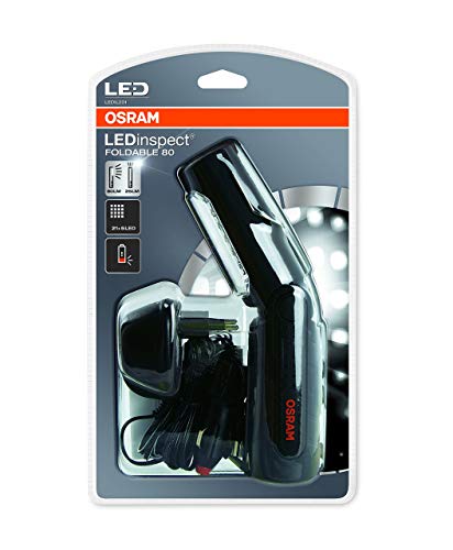 LEDinspect HOME FOLDABLE 80 de OSRAM, lámpara con LED recargable para inspecciones y trabajos de taller, iluminación de trabajo con batería, LEDIL201, especial para trabajos en el vehículo en su garaje, estuche (1 unidad)