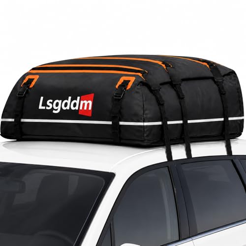 Sgobeum Car Roof Cargo Carrier 15/21 Cubic Feet – Extra Storage for Travel, Waterproof Rooftop Bag, Fits All Vehicles with or Without Roof Rack (15 Cu Ft)