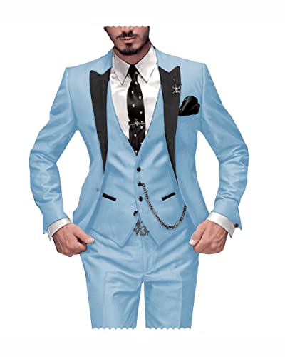 Mens Suits Peak Lapel 3 Pieces Business Tuxedos Groom Formal Suit3