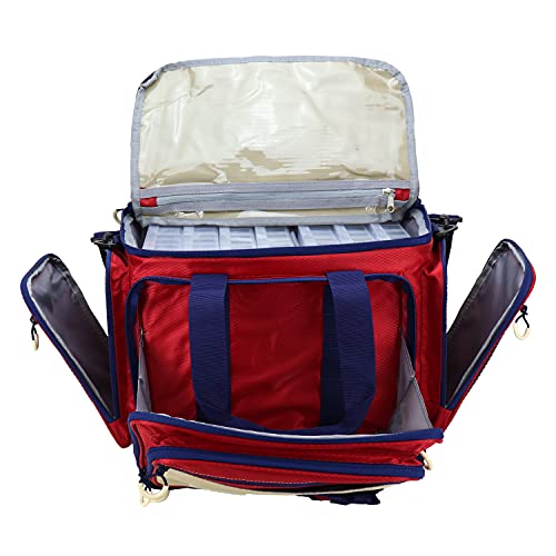 Osage River Medium Fishing Tackle Bag With 7 Tackle Boxes, Saltwater Fishing Gear Bag, Waterproof Non-Slip Bottom, Padded Shoulder Strap, And Fishing Pliers, Fishing Gifts For Men, Red #TOP1