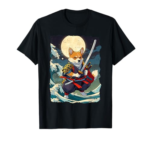 Samurai Corgi Dog Japanese Retro Corgi Ukiyo-e Warrior T-Shirt