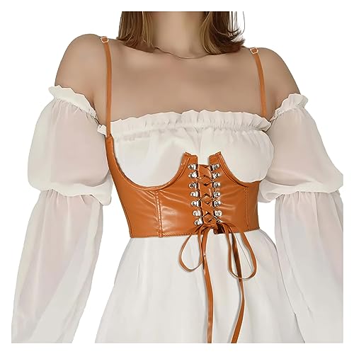 JASGOOD Espartilho sob o busto para mulheres steampunk bustiê de couro sintético com cadarço Waspie